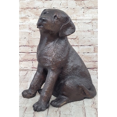 Bronze Metal Labrador Puppy Imitative Dog Sculpture Statue Figure Signed Art Collectible