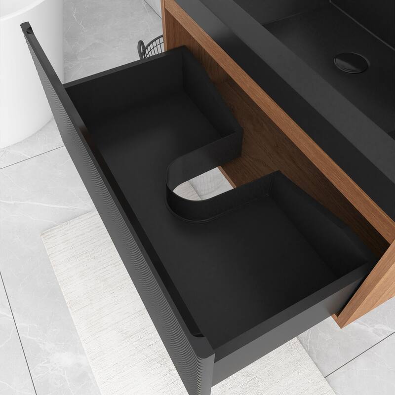 MDF Wall-Mounted Bathroom Vanity Set with Integrated Resin Sink with Drain in Matte Black