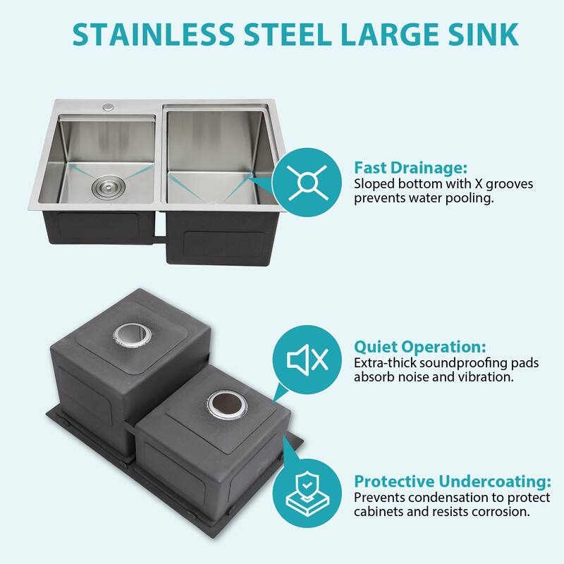 Double Bowl Drop-In Stainless Steel Sink with Workstation