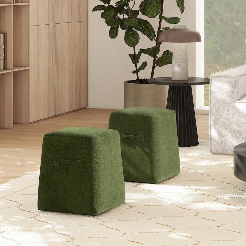 Oliver 16" Tapered Square Fleeced Teddy Boucle Upholstered Ottoman
