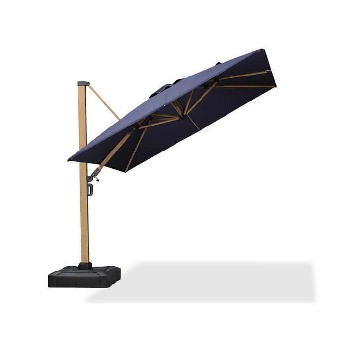 PURPLE LEAF 9x11.5ft Wood Grain Premium Patio Cantilever Umbrella - Navy Blue