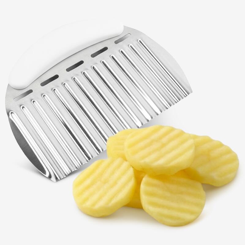 Cheer Collection Large Crinkle Cutter Stainless Steel Wavy French Fry and Vegetable Slicer - White