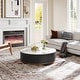 preview thumbnail 13 of 31, Modern Drum Coffee Table with Oak Veneer, Sintered Stone Coffee Table with 2 Solid Wood Drawers, Fully Assembled, White