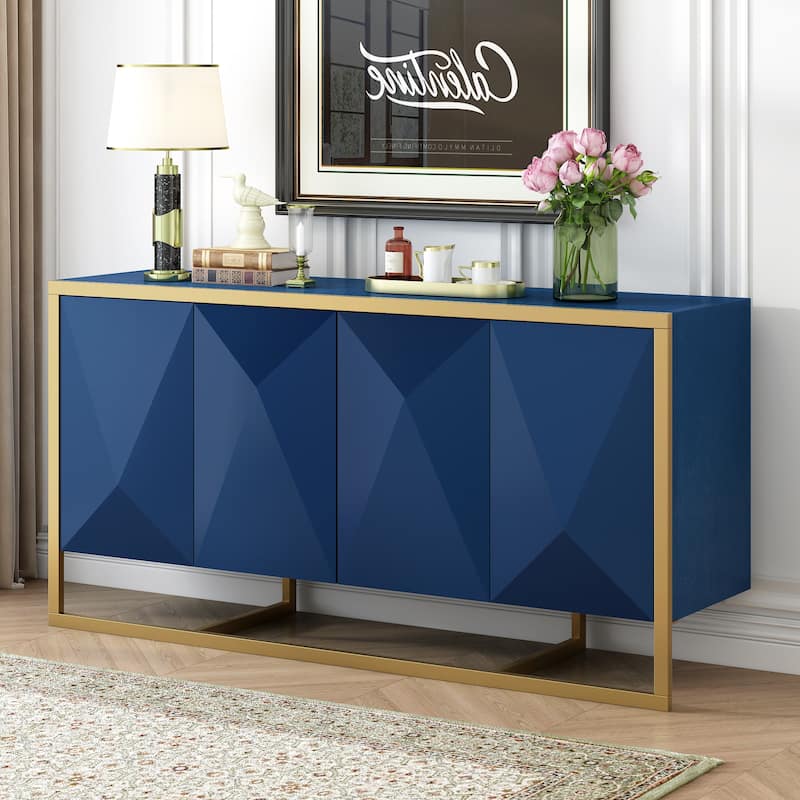 Mahogany Veneer Modern Sideboard With Unique Metal Legs,Suitable For Study,Entryway, Hallway, Living Room, Foyer - Navy Blue