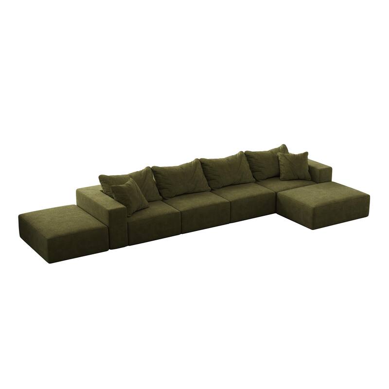 Oversized Chenille Upholstered Sectional Sofa Set Modular Couch Cloud Sleeper Sofa Bed with Ottomans and Pillows for Living Room