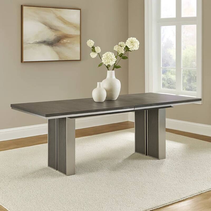 Axel 82 - 100 Inch Extendable Soild Mahogany Wood Dining Table, Gray
