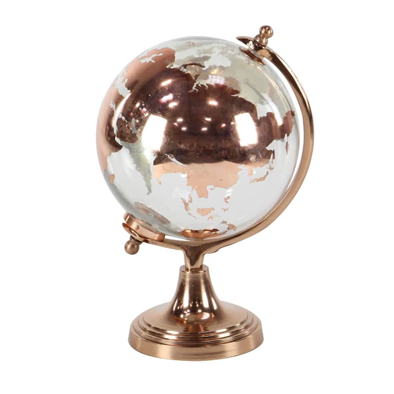 Aluminum Metal Globe with Tiered Base - Copper, Gold or Silver - Roche River Decor - Copper - 9"W, 13"H