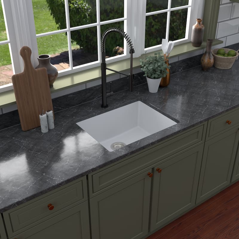 Karran Undermount 24.38 in Single Bowl Quartz Kitchen Sink Kit