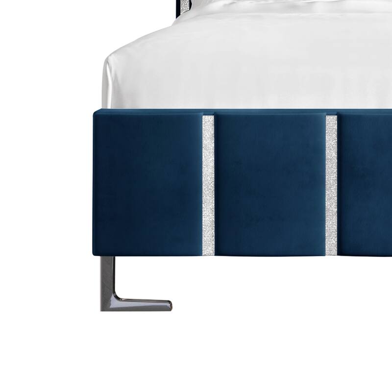 CraftPorch Luxurious Crystal Diamond Strip Velvet Upholstered Bed
