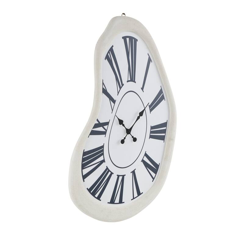Wooden Abstract Wavy Wall Clock with Roman Numerals - White - Roche River Decor