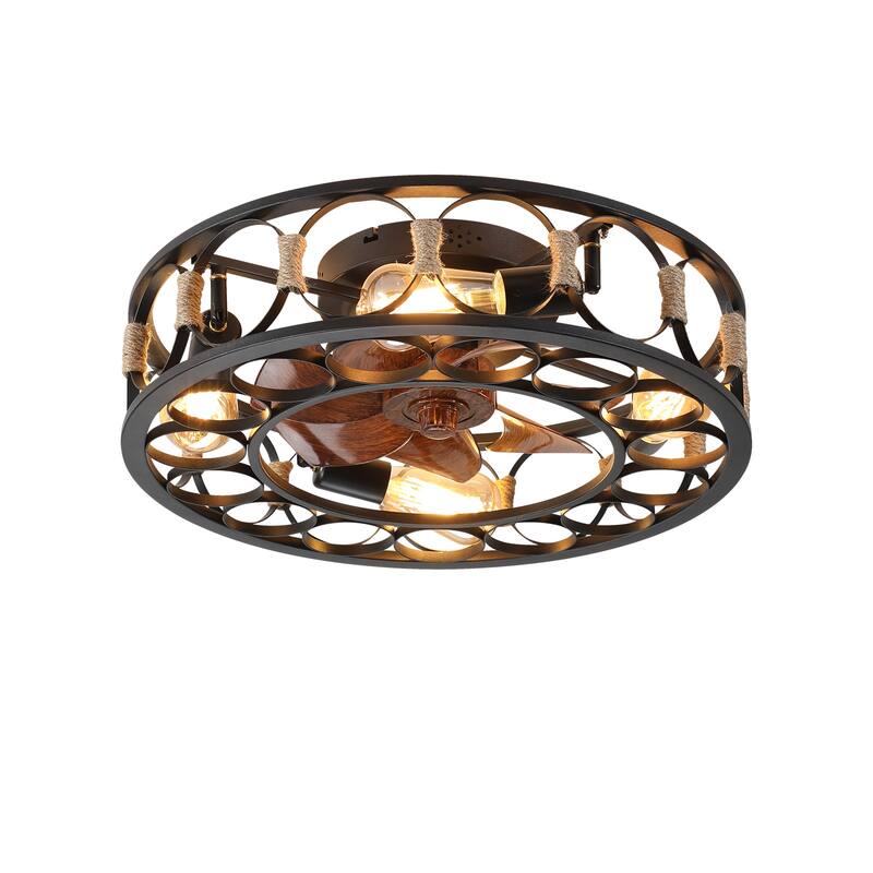 Cusp Barn 20" Flush Mount Ceiling Fan,Caged Ceiling Fan,Low Profile Modern Farmhouse Fan Light,Quite Airflow with Remote Control