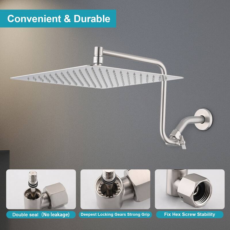 YASINU 12" Rain ShowerHead with Adjustable Extension Arm