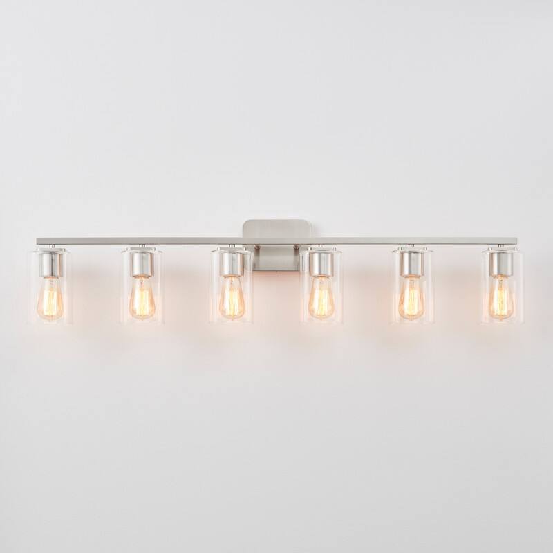 KAWOTI 6-Light Square Clear Glass Shade Vanity Light