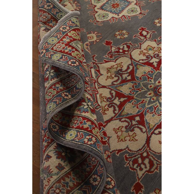 Hand Knotted Oriental 100% Wool Carpet Traditional Geometric Greys & Charcoal Kazak Area Rug - 11' 11'' X 9' 0''