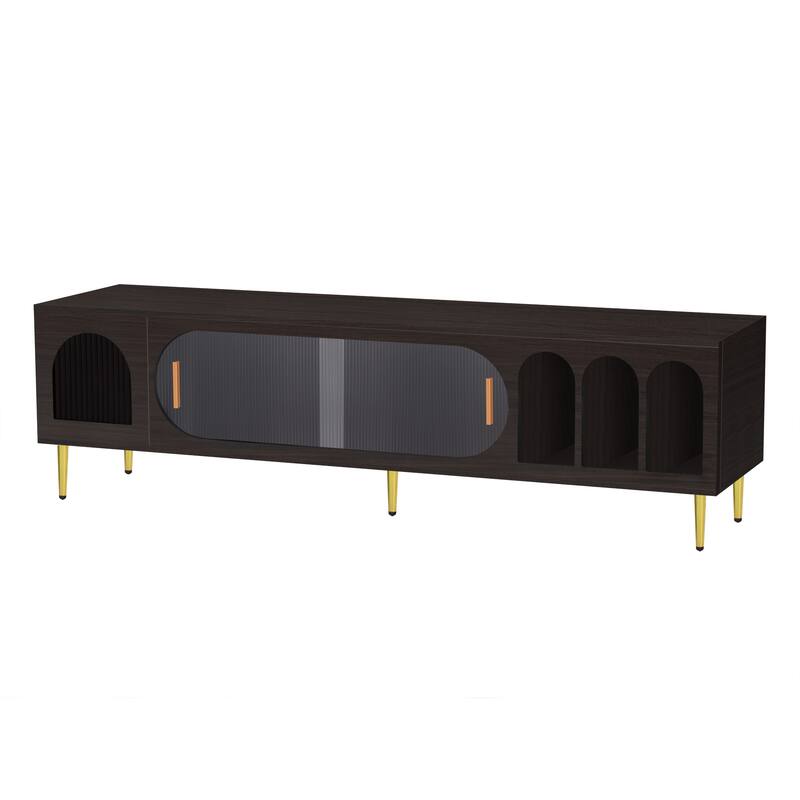 Modern TV Stand for 70+ Inch TV, Entertainment Center TV Media Console Table, with 3 Shelves and 2 Cabinets, sliding door