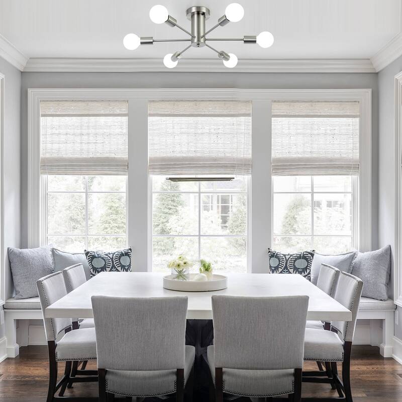 6-Light Mid Century Semi Flush Mount Chandelier for Dining Room