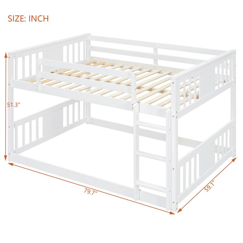 White Full Over Full Bunk Bed with Ladder, Space-Saving Design, Sturdy Pine Frame
