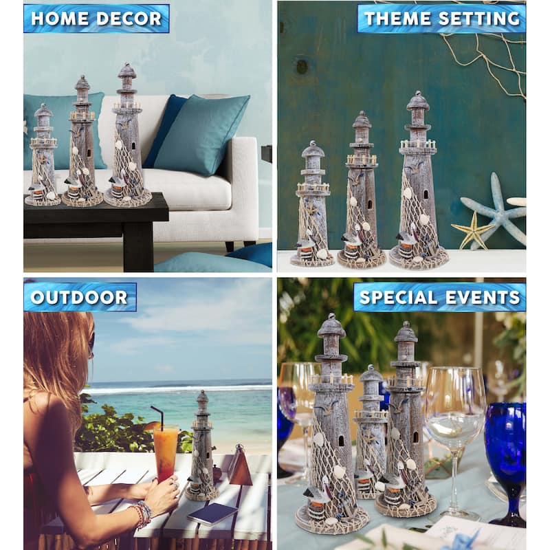 CoTa Global Brown Wooden Lighthouse Collection - 3 Pc Set