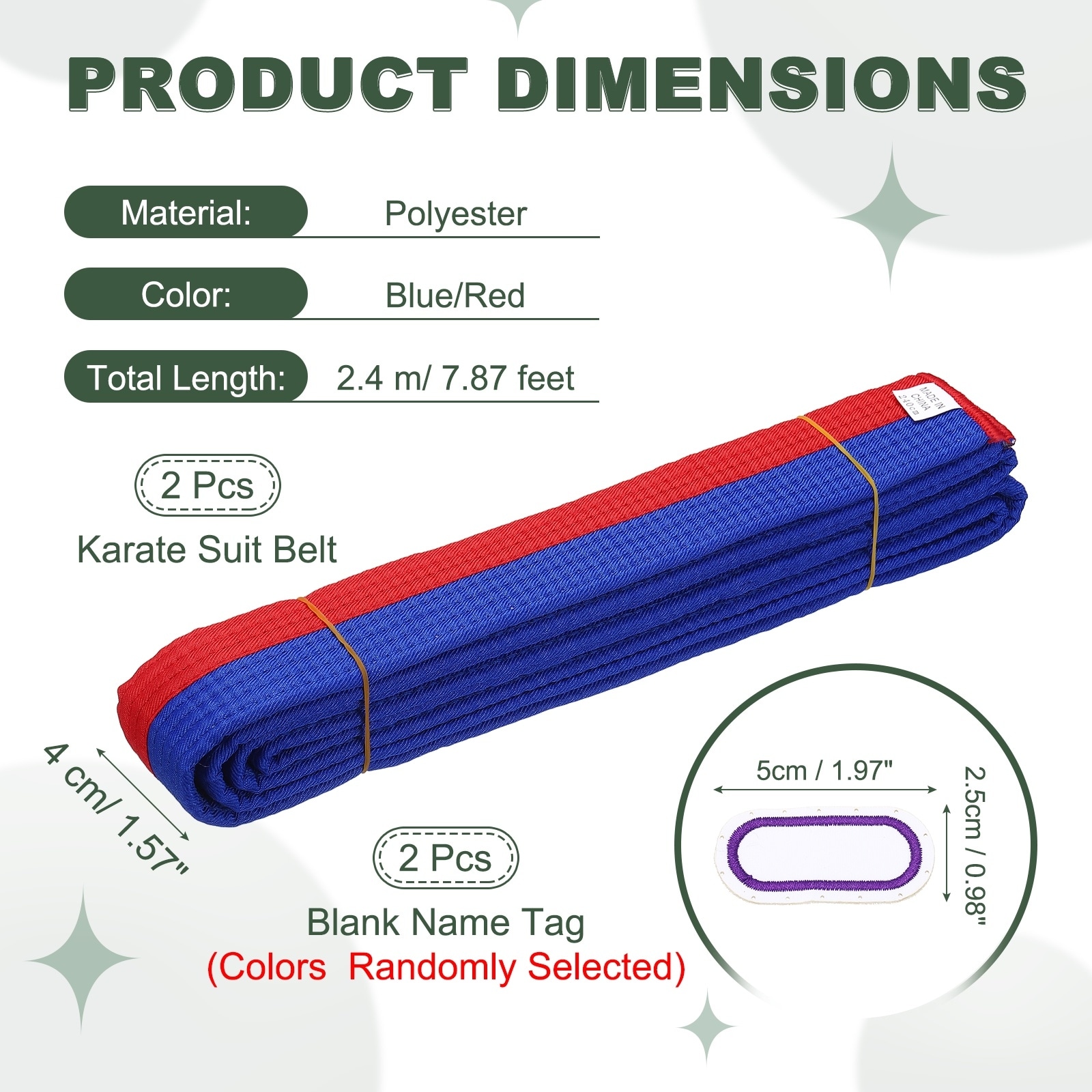 Karate Belt, Martial Arts Ranking Belts with Name Tag Solid Cotton Double-Layered Core Long Soft Uniform Training