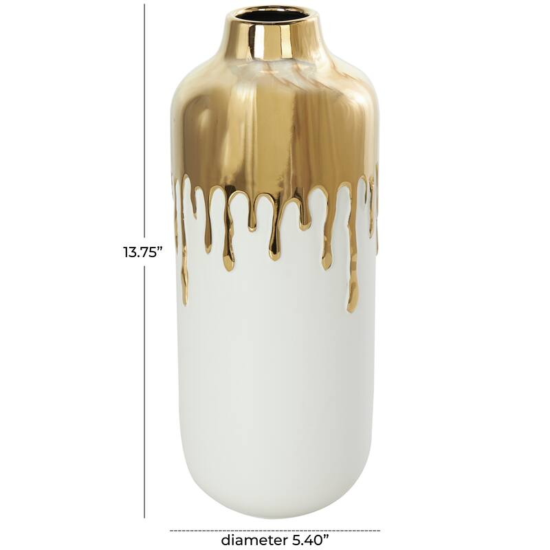 CosmoLiving by Cosmopolitan Black or White Ceramic Vase with Abstract Gold Melting Drips