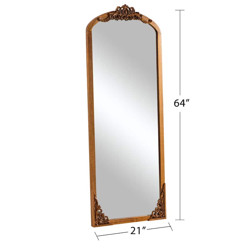 Arched Full-Length Solid Wood Carving Floor Mirror