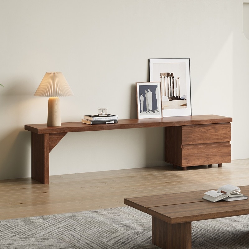 71" Modern Solid Wood TV Stand | Walnut Finish | Media Console with Drawers for Living Room