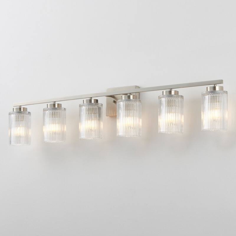 KAWOTI Modern Vanity Light with Cylinder Ribbed Glass Shade