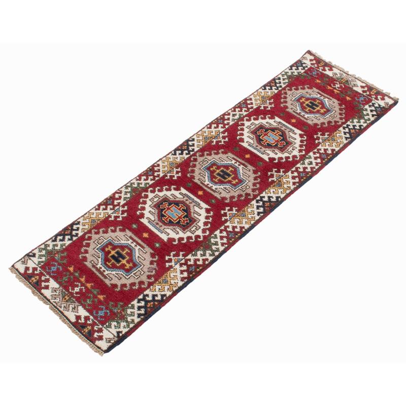 ECARPETGALLERY Hand-knotted Royal Kazak Dark Red Wool Rug - 2'2 x 6'6