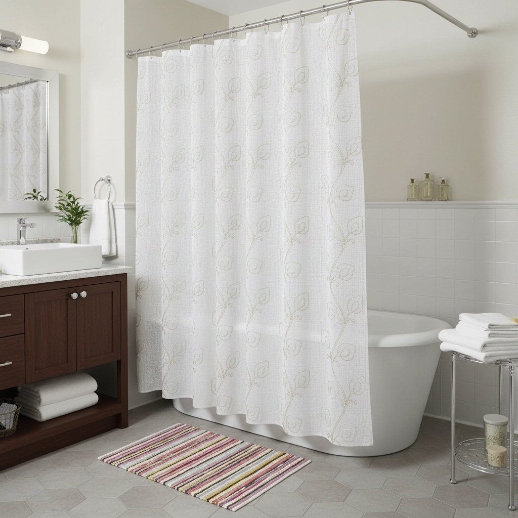 HomeRoots 72" Ivory And Beige Embroidered Floral Shower Curtain