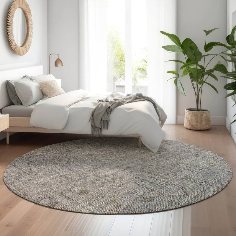 Premium Washable Super Soft Vintage Global Mayfield Rug - Granite - 8' x 8' - Round