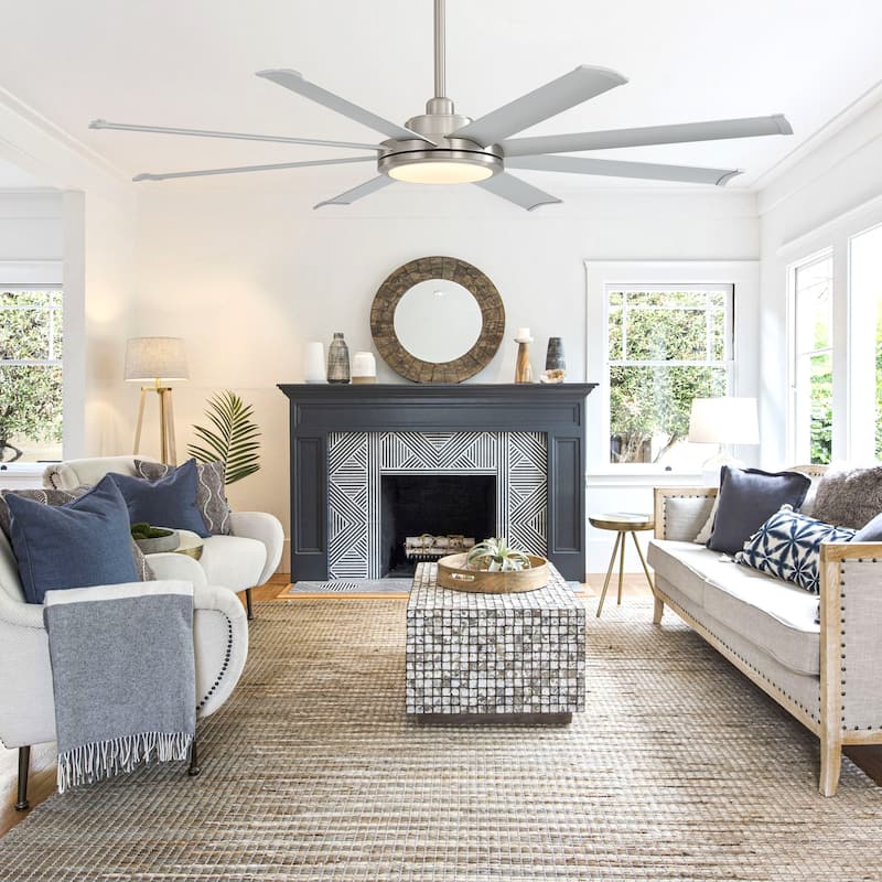 MLiAN 120 In. 8 Aluminium Blades Indoor Ceiling Fan with LED Light - 120" - Nickel and Silver