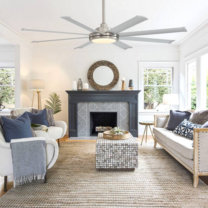 WINGBO 64" and 72" and 80" and 96" Indoor Ceiling Fan with LED Light and Remote - 64 inch - Nickel/Silver
