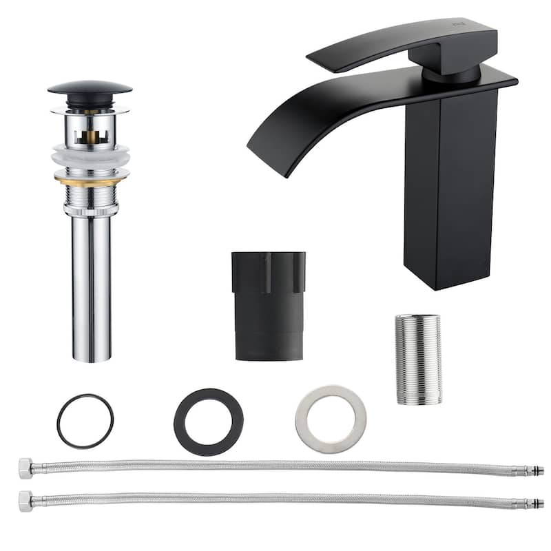 Single Hole Waterfall Spout Bathroom Faucet and Pop Up Drain Included