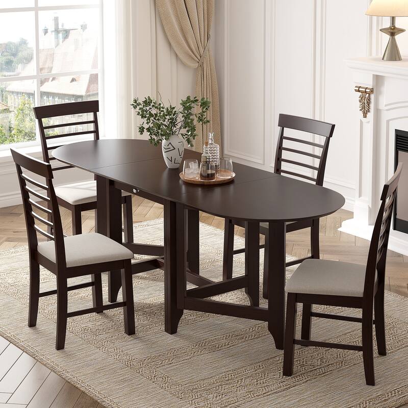 Retro DropLeaf Table with 4 PCS Upholstered Dining Chair with Backrest