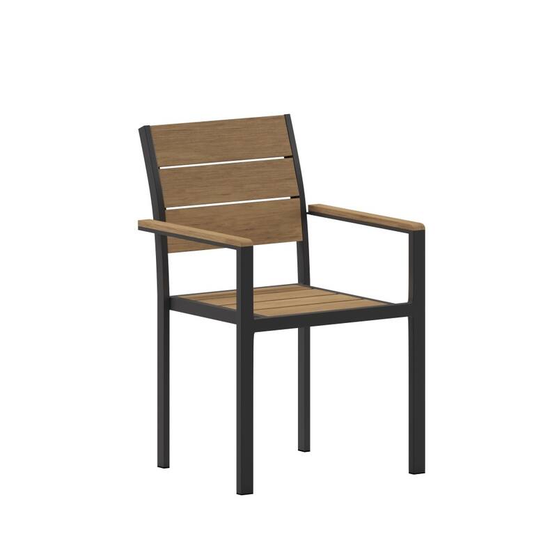 Commercial Grade Outdoor Faux Teak Patio Dining Chair with Arms