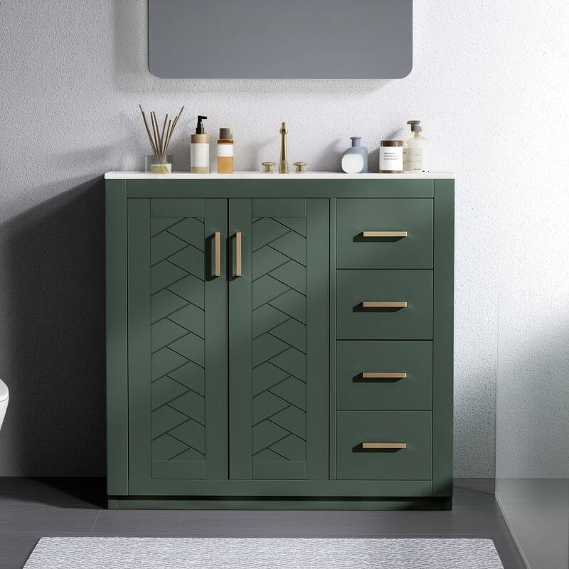 36'' Freestanding Bathroom Vanity with Sink, Solid Wood Frame, 3 Drawers
