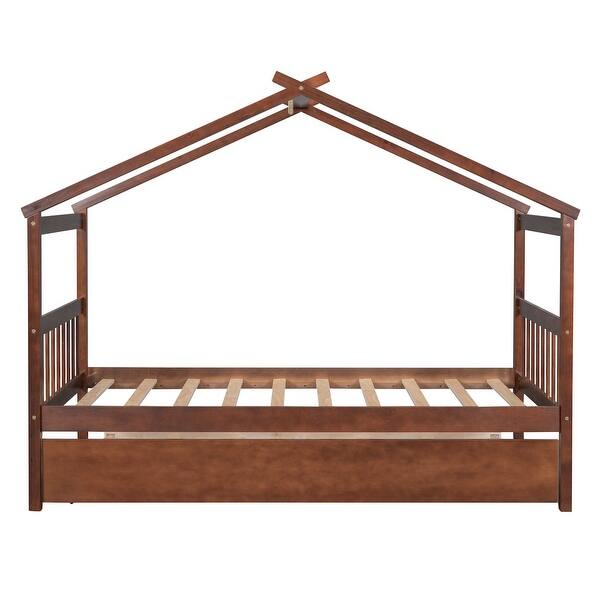 slide 2 of 12, Creative Twin House Bed with Trundle & Pine Wood Support Walnut - Twin