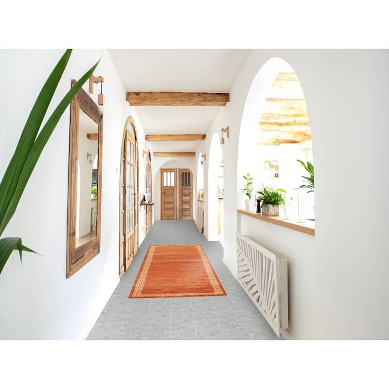 Orange Bordered Oriental Gabbeh Kashkoli Wool Runner Rug Hand-knotted - 2'8" x 8'11"