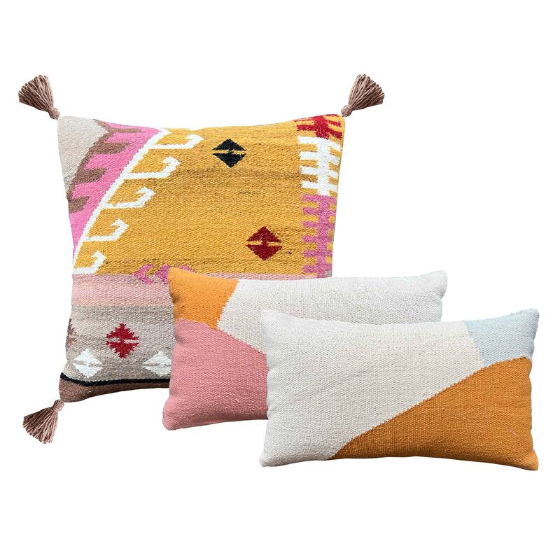 Vargas Handwoven Cotton Multi Color Block 20"x20" Square Pillow