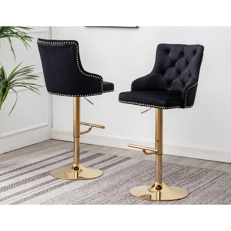 Best Master Furniture Adjustable Swivel Bar Stools with Gold Base (Set of 2) - B54 Black (Velvet)