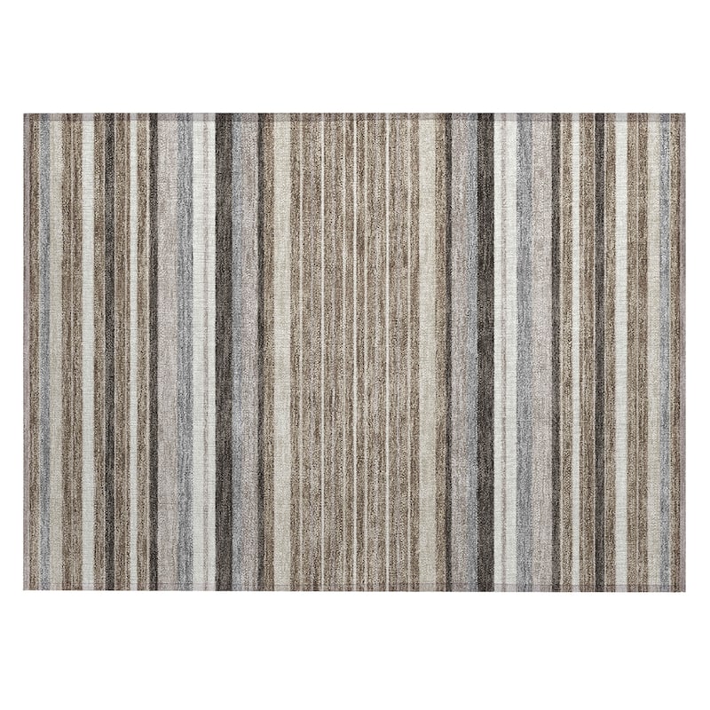 Machine Washable Indoor/ Outdoor Modern Stripes Chantille Rug