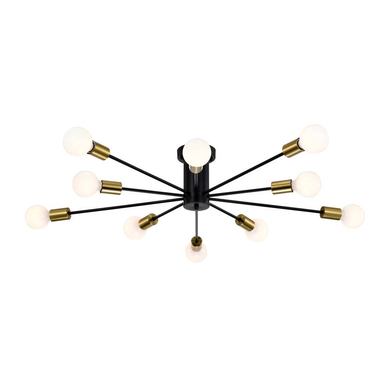 Pimlin 10-Light Baton Style Semi-Flush Mount Ceiling Lamp - MatteBlack-Brass