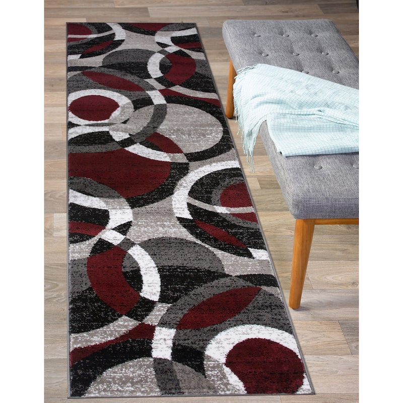 World Rug Gallery Geometric Circles Area Rug - 2' x 10' - Red