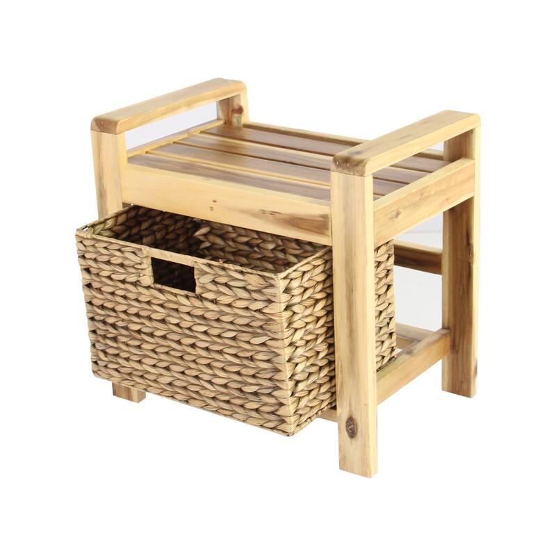 M4H Brae Solid Wood Natural Water Hyacinth Basket Storage Ottoman