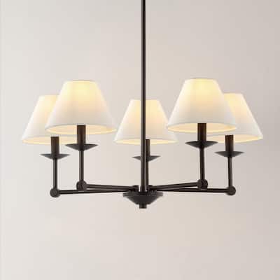 SAFAVIEH Lighting Rowley Modern Farmhouse 5-light Adjustable Chandelier with Fabric Shades (LED Bulbs Included)