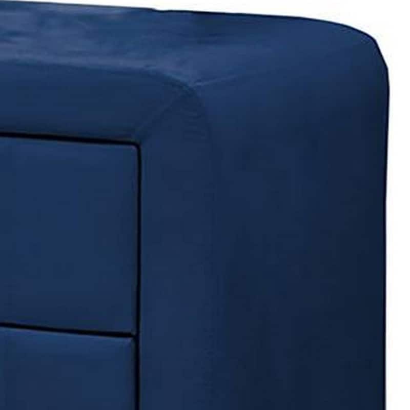 Navy Blue/Black 2 Drawer 20.5 in. W Nightstand with Soft Velvet Upholstery
