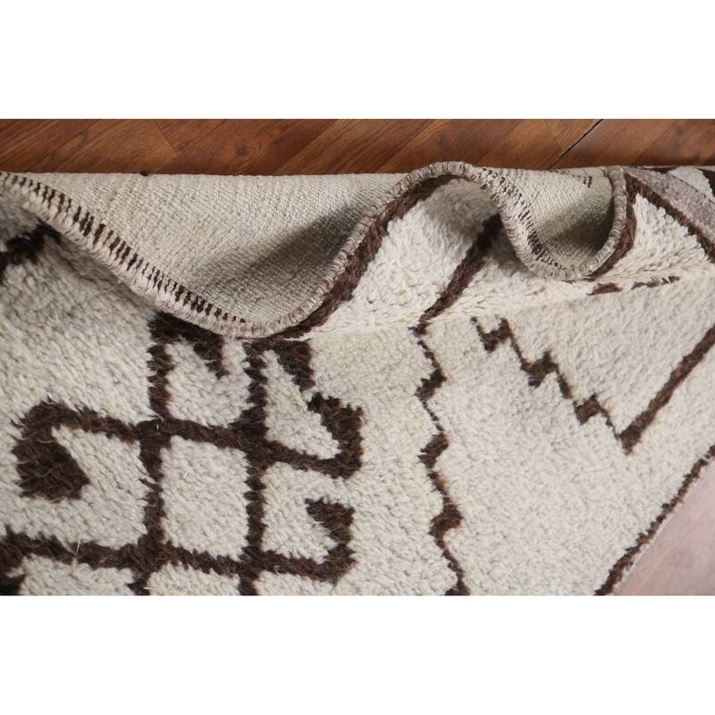 Natural Dye Beige Anatolian Runner Rug Hand-knotted Wool Carpet - 3'4"x 11'8"