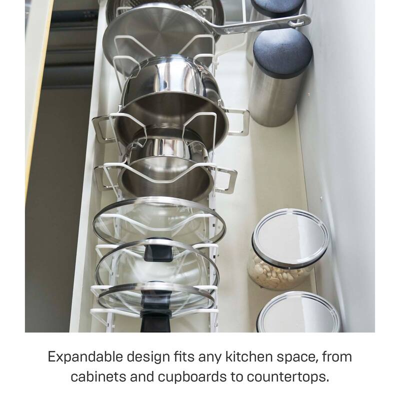 Yamazaki Home Adjustable Pot Lid Organizer, Steel - L 7.87 x W 17.72 x H 6.89 inches