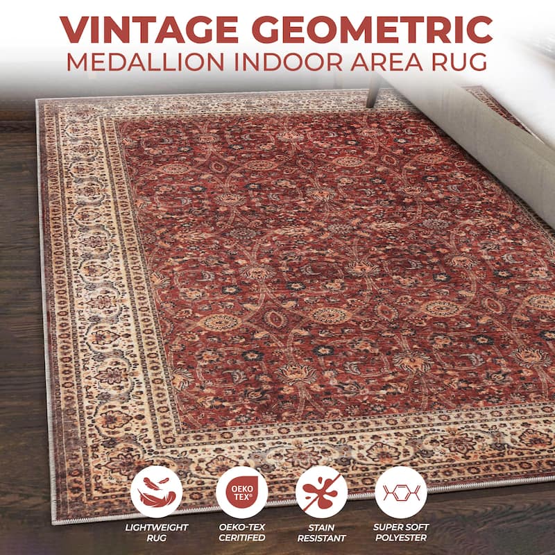 Superior Toucan Medallion Non-Slip Washable Indoor Area Rug