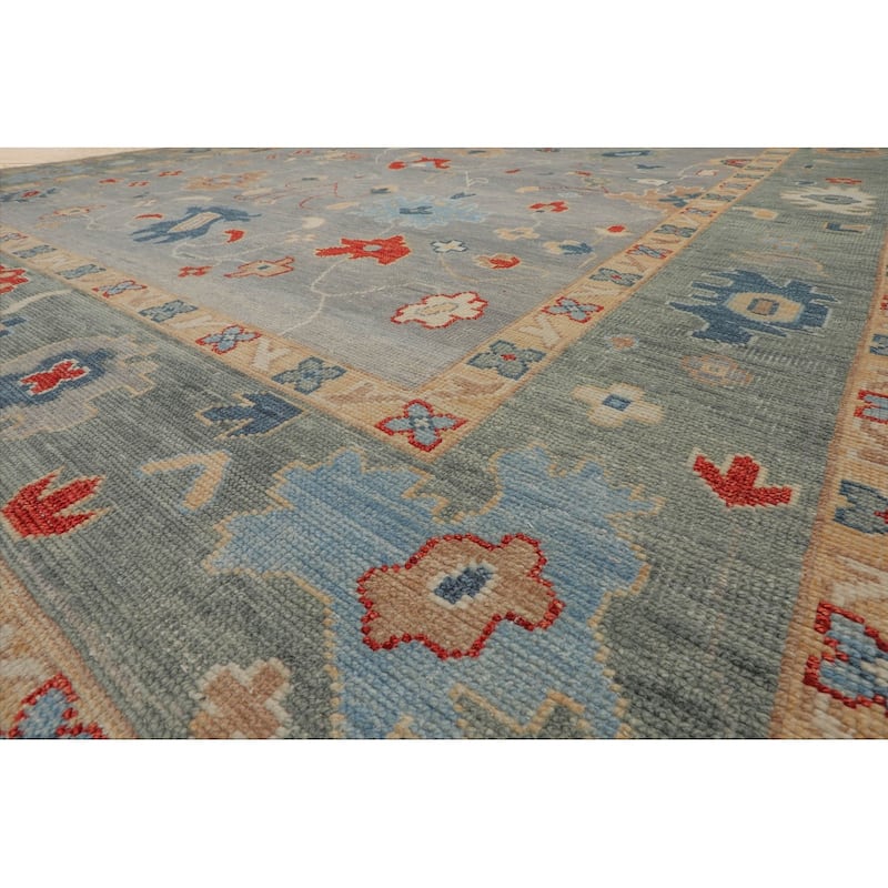 Hand Knotted Oushak Slate All-Over Wool Arts & Crafts Oriental Rug - 9' 1'' x 11'